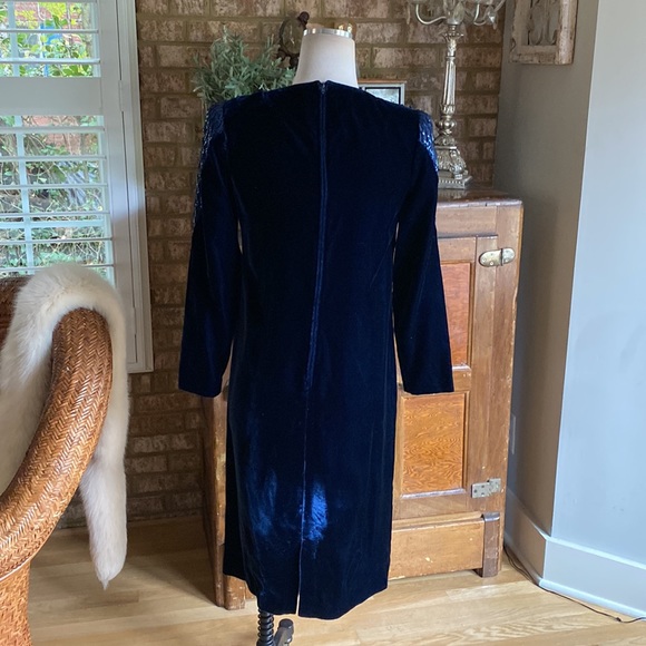 RICKI LANG FOR NUIT VINTAGE DEEP BLUE SEQUIN VELVET DRESS 4 EXCELLENT - Picture 5 of 9
